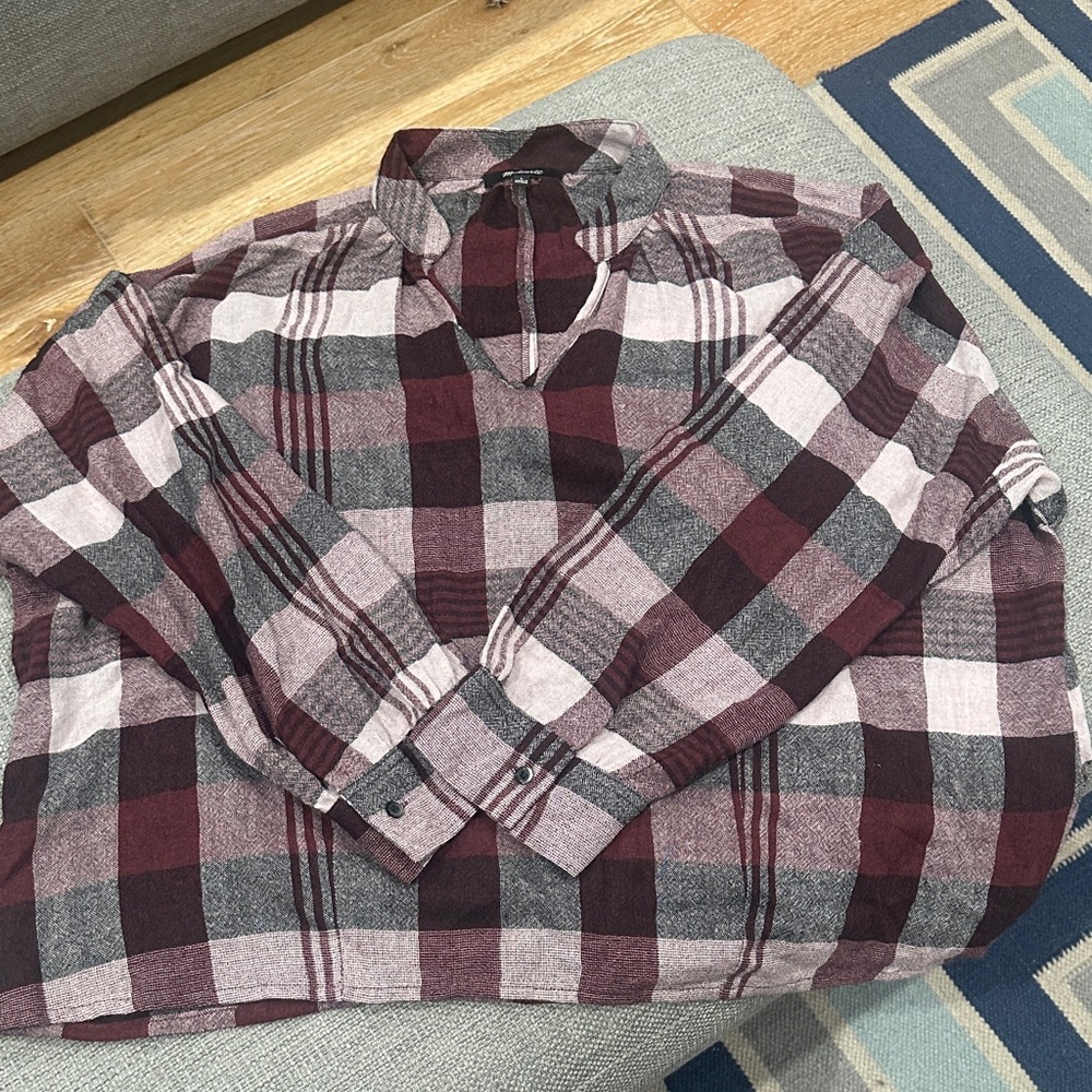 Madewell Burgundy and Gray Plaid Shirt